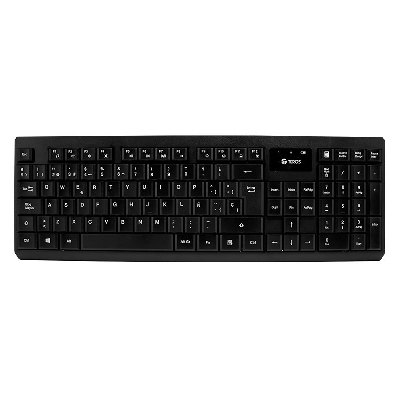 Kit teclado y mouse TEROS TE-4071S, inalámbrico, 2.4 GHz, acabado elegante, negro, español