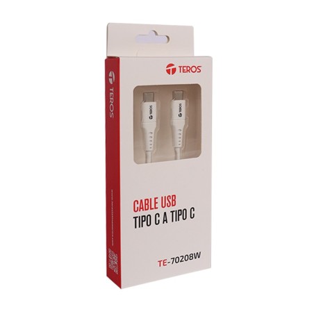 Cable USB TEROS TE-70208W, Tipo C a Tipo C, 5A, 100W Máx, blanco